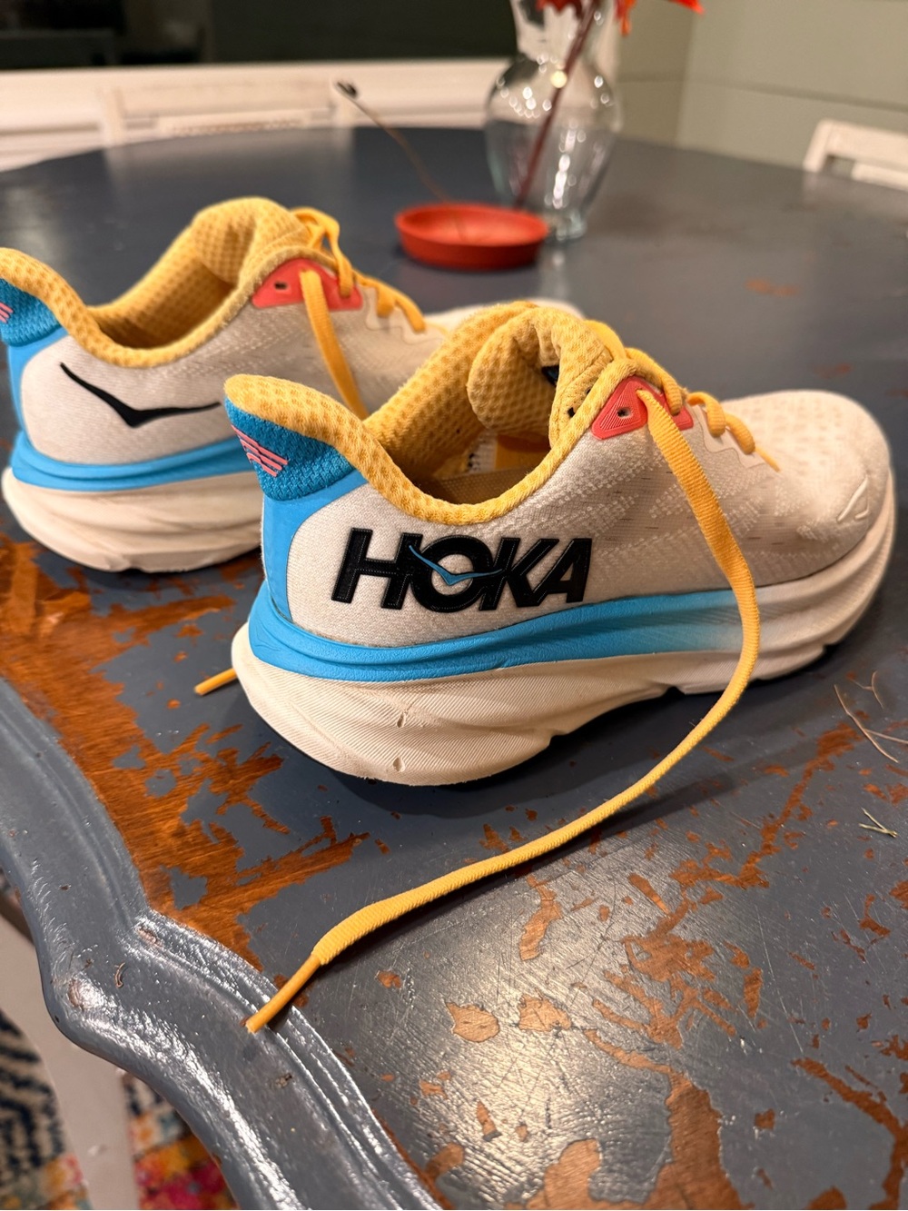 Hoka Clifton 9 Sneakers with Blue & Yellow Accents- size 5